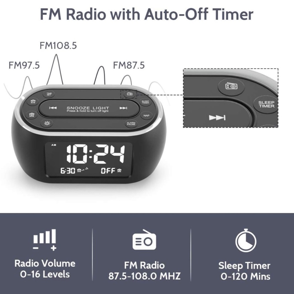 New Glow Small Alarm Clock Radio for Bedrooms with 7 Color Night Light - Picture 3 of 8